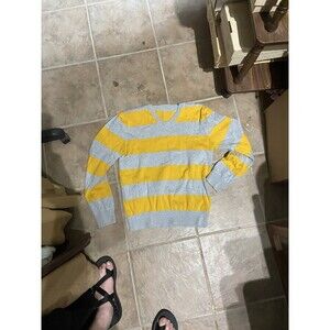 Old Navy 100% Cotton Pullover Long Sleeve Sweater Gray & Yellow Striped Size Med